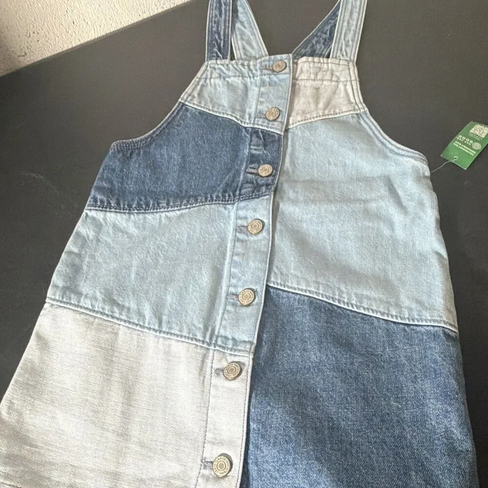 babyGAP Girls Denim Colorblock Overall Jumper Dress Blue Sleeveless 5 Years
